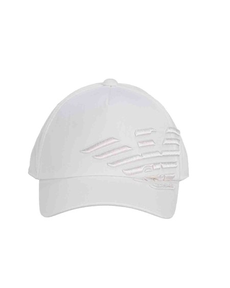 Shop EMPORIO ARMANI  Hat: Emporio Armani beachwear baseball hat with raised eagle embroidery.
Color: white.
Cotton.
Logo embroidery.
Rigid visor.
Composition: 100% cotton.
Made in China.. 627470 4R583-01713